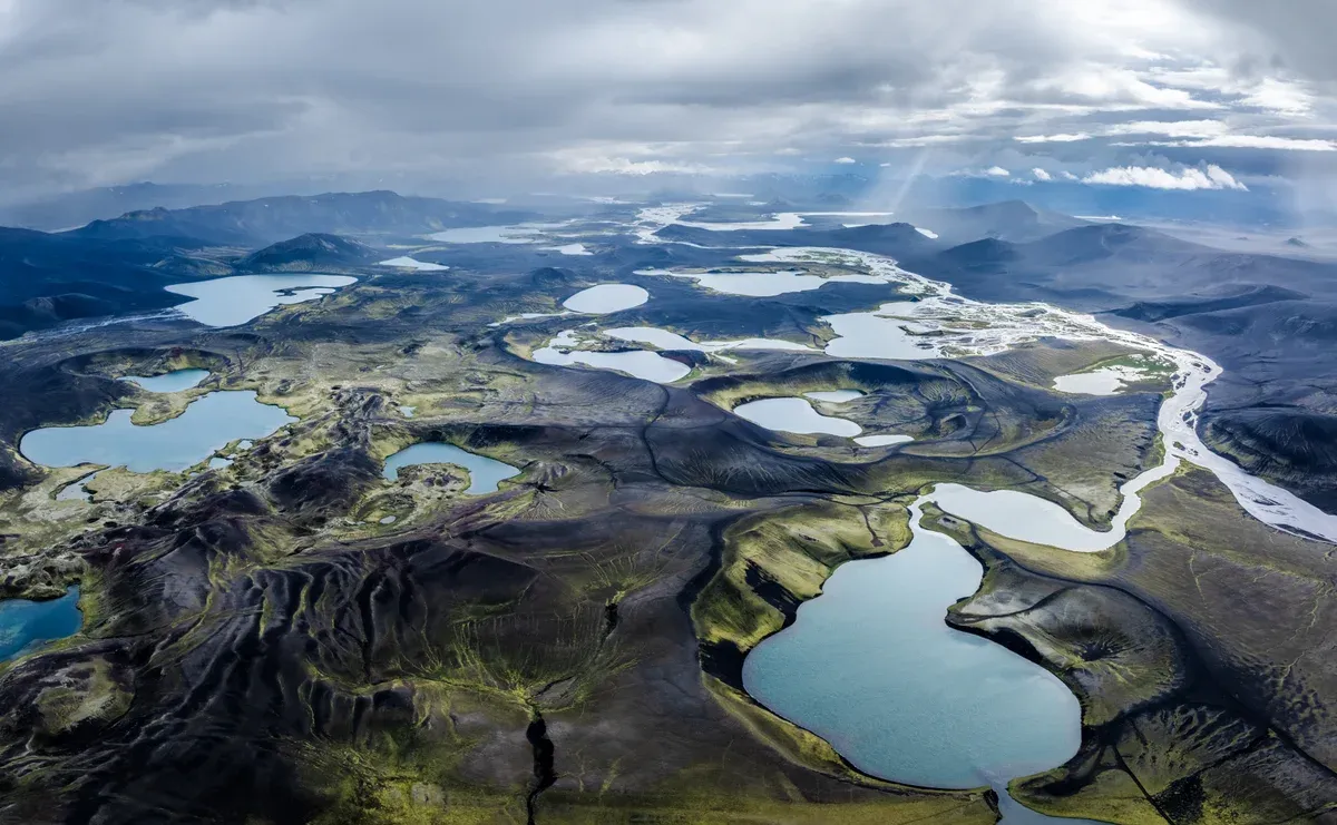 Volcanic crater lakes of Veiðivötn in the Icelandic Highlands, the top trout water for fly fishing in Iceland